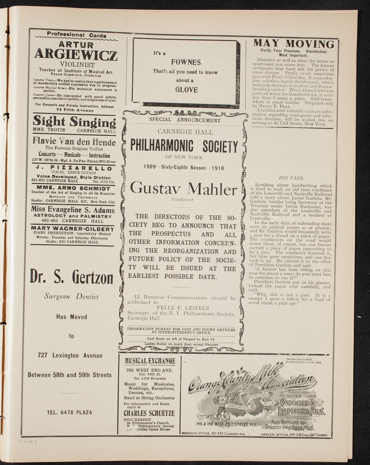 Royal Vendes Artillery Regiment Band, May 16, 1909, program page 9