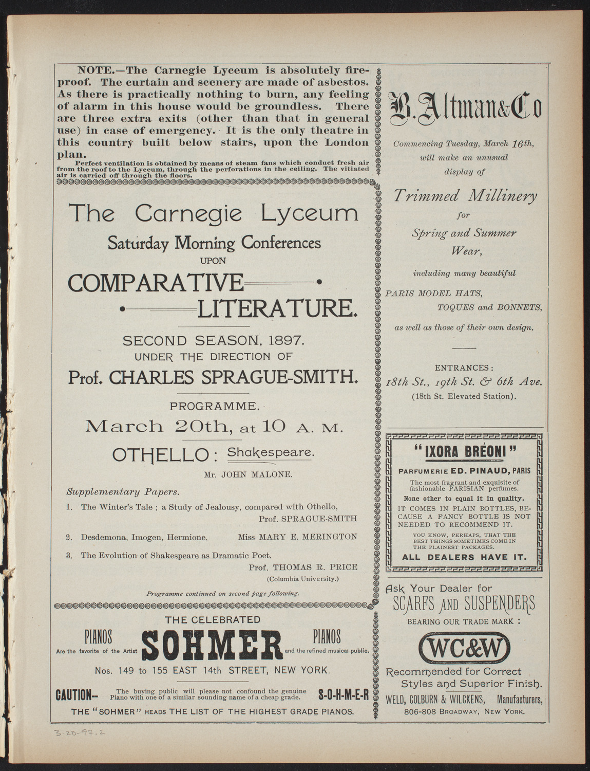 Saturday Morning Conferences on Comparative Literature, March 20, 1897, program page 3