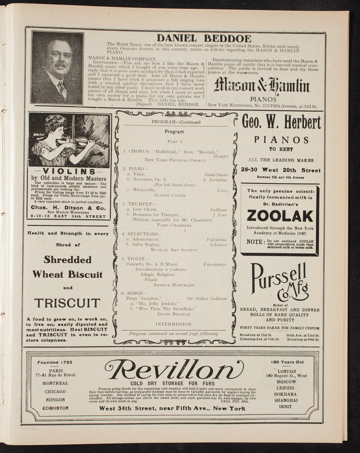 Testimonial Concert to Julian Walker, April 22, 1909, program page 7