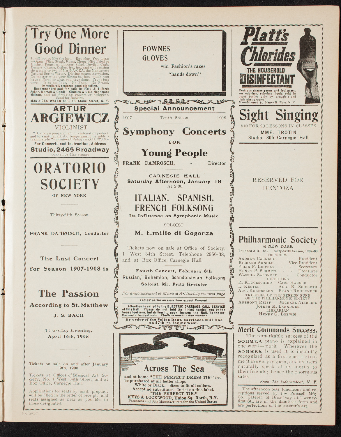Victor Maurel, Baritone, January 5, 1908, program page 9