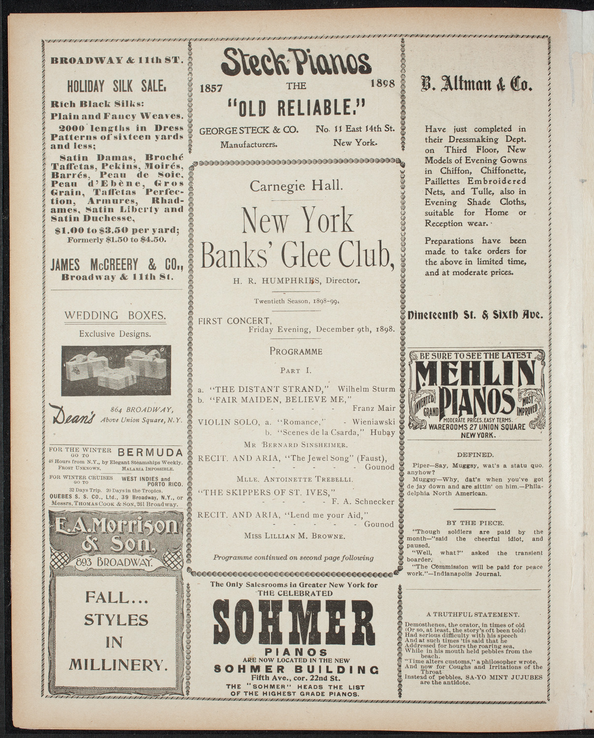 New York Banks' Glee Club, December 9, 1898, program page 4