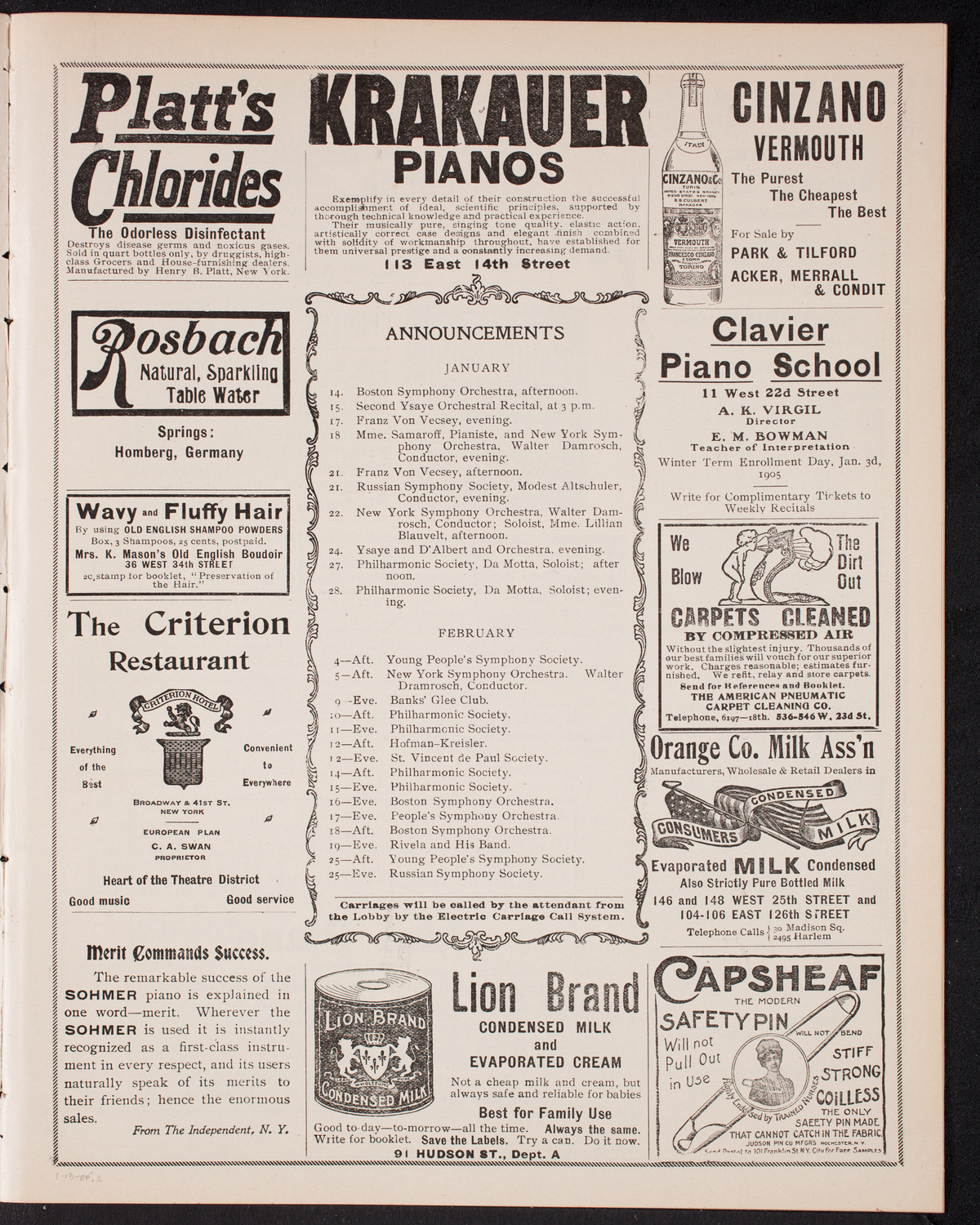 People's Symphony Concert, January 13, 1905, program page 3