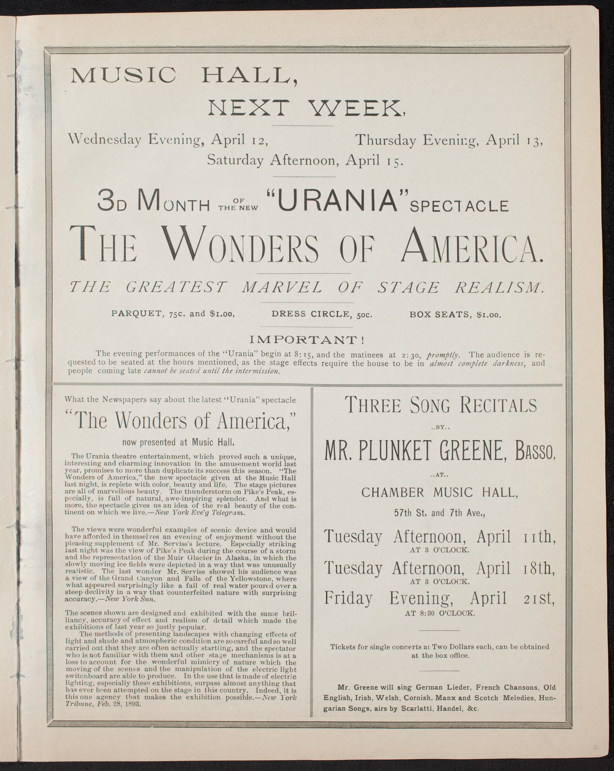 Antonín Dvorák, April 6, 1893, program page 7