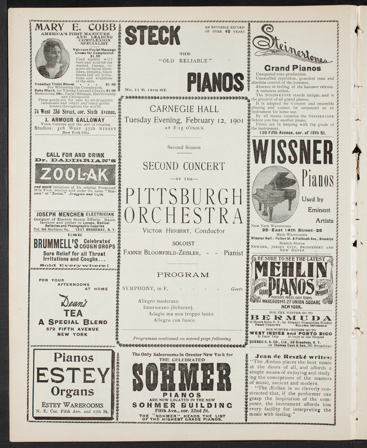 Pittsburgh Symphony Orchestra, February 12, 1901, program page 4