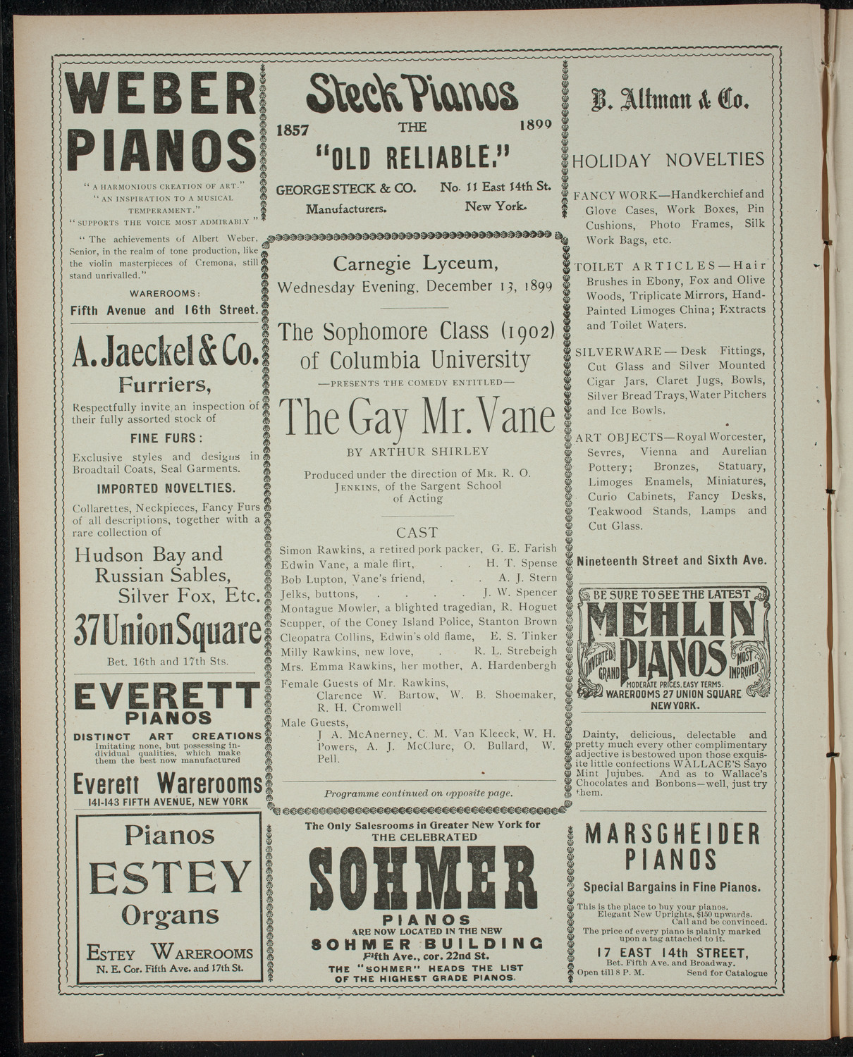 The Sophomore Class (1902) of Columbia University, December 13, 1899, program page 2