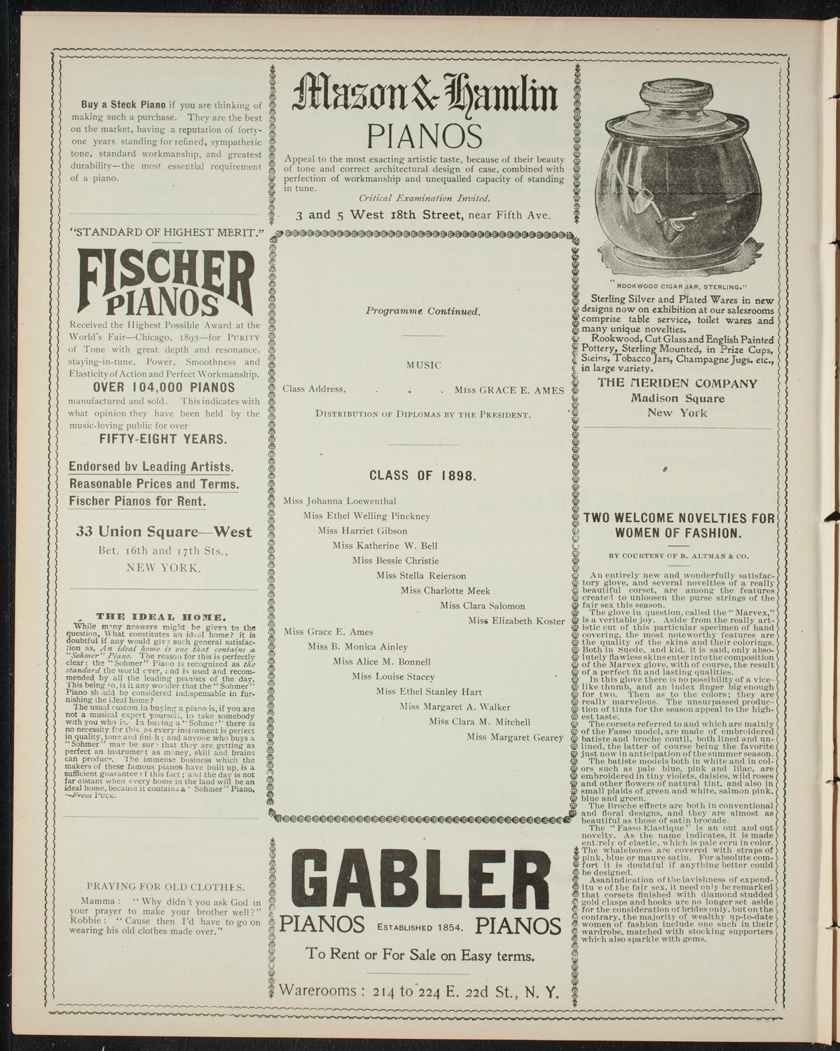 Graduation: Mount Sinai Training School for Nurses, May 2, 1898, program page 6