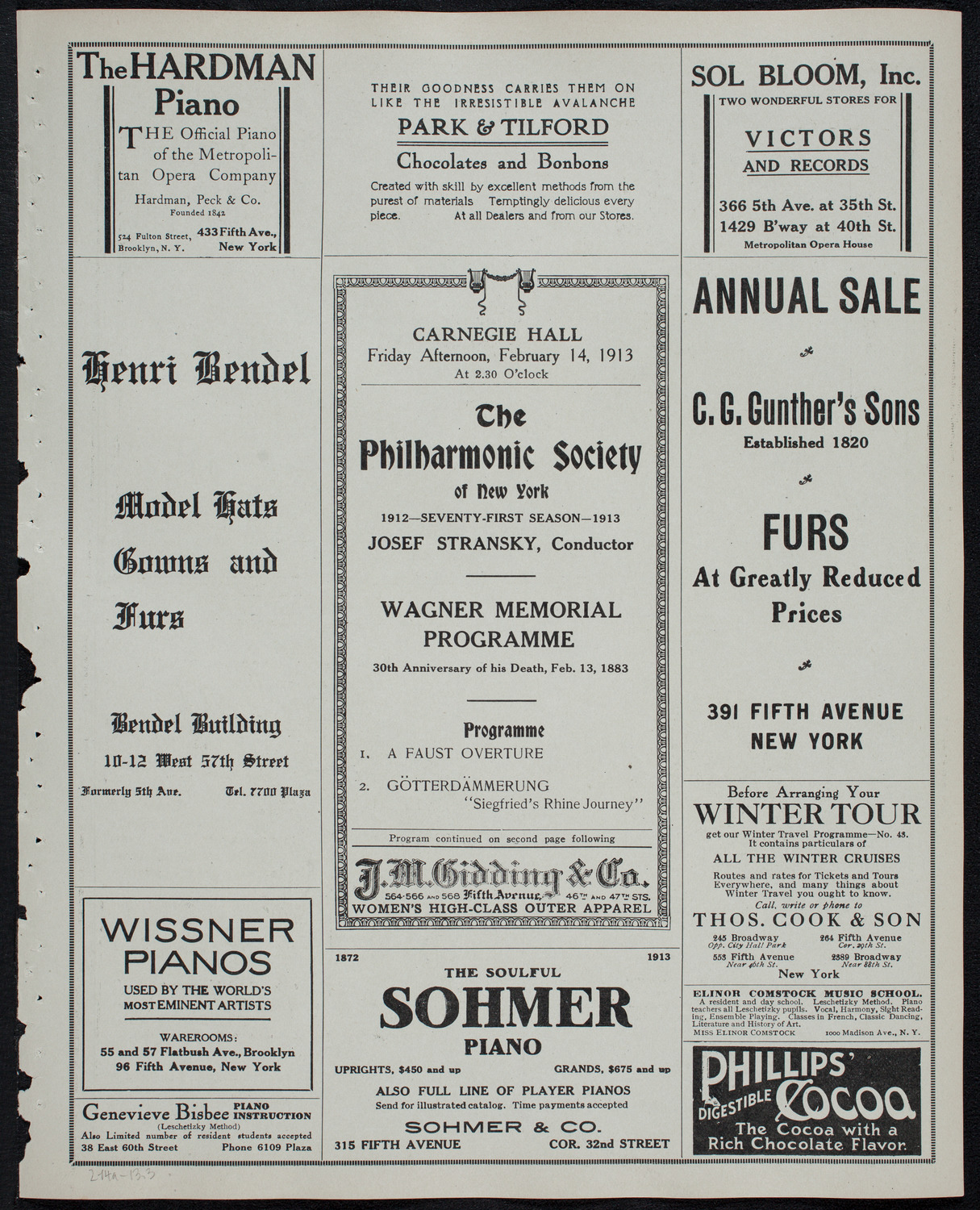 New York Philharmonic, February 14, 1913, program page 5