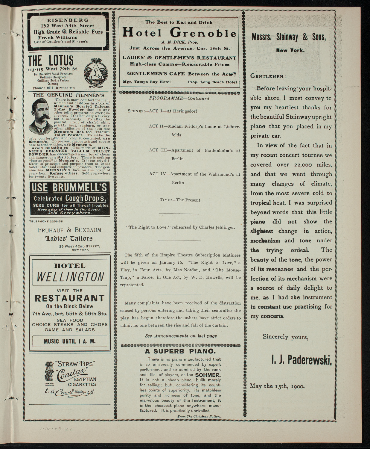 Academy Stock Company of the American Academy of Dramatic Arts/Empire Theatre Dramatic School, January 10, 1903, program page 3