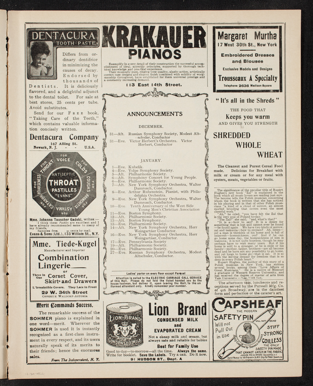 Russian Symphony Society of New York, December 30, 1905, program page 3