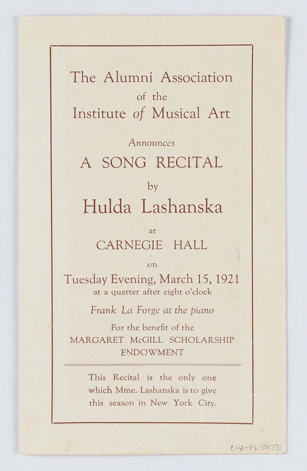 Hulda Lashanska, March 15, 1921