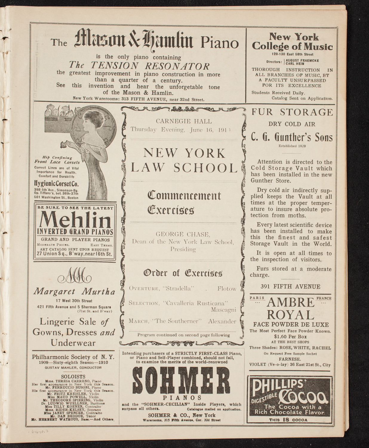 Graduation: New York Law School, June 16, 1910, program page 5