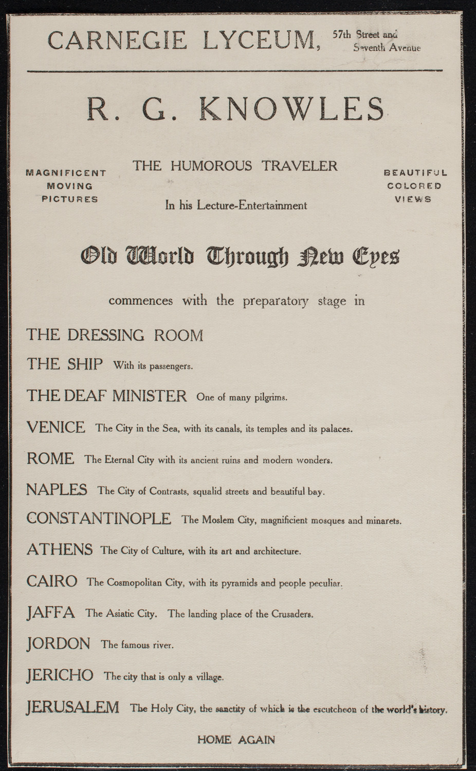 Lecture by R.G. Knowles, February 22, 1907, program page 1
