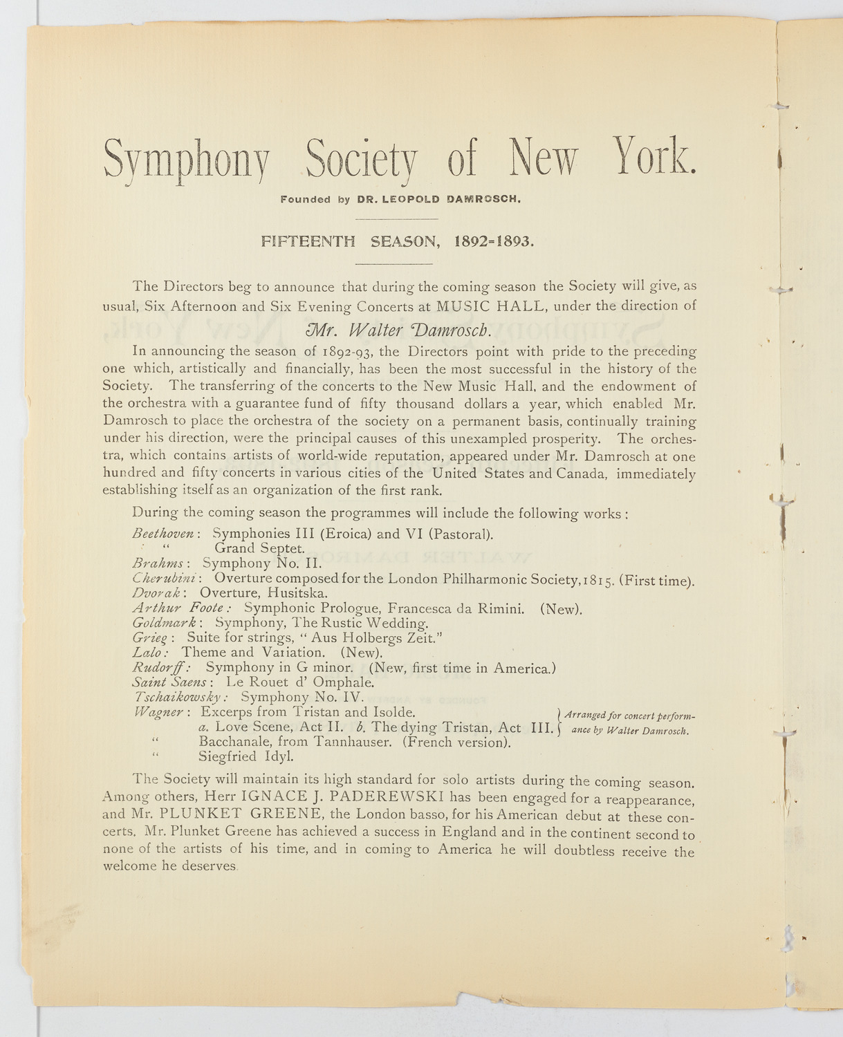 New York Symphony Orchestra, 1892-1893