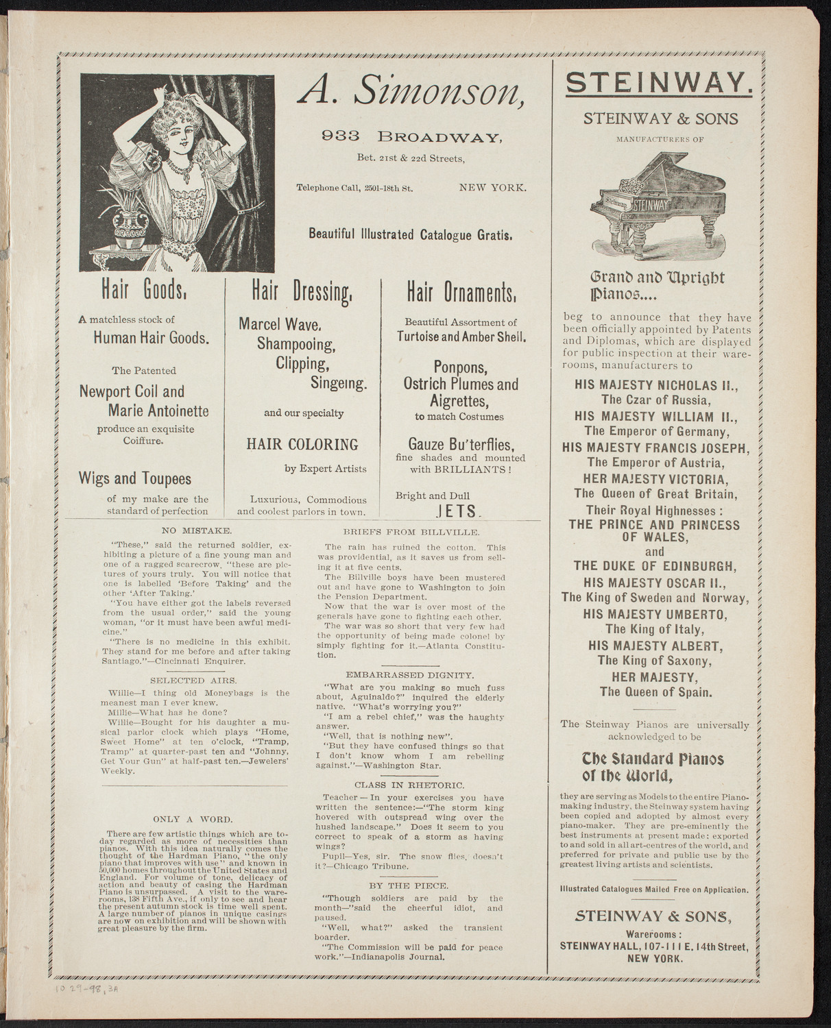 Moriz Rosenthal, Piano, October 29, 1898, program page 3