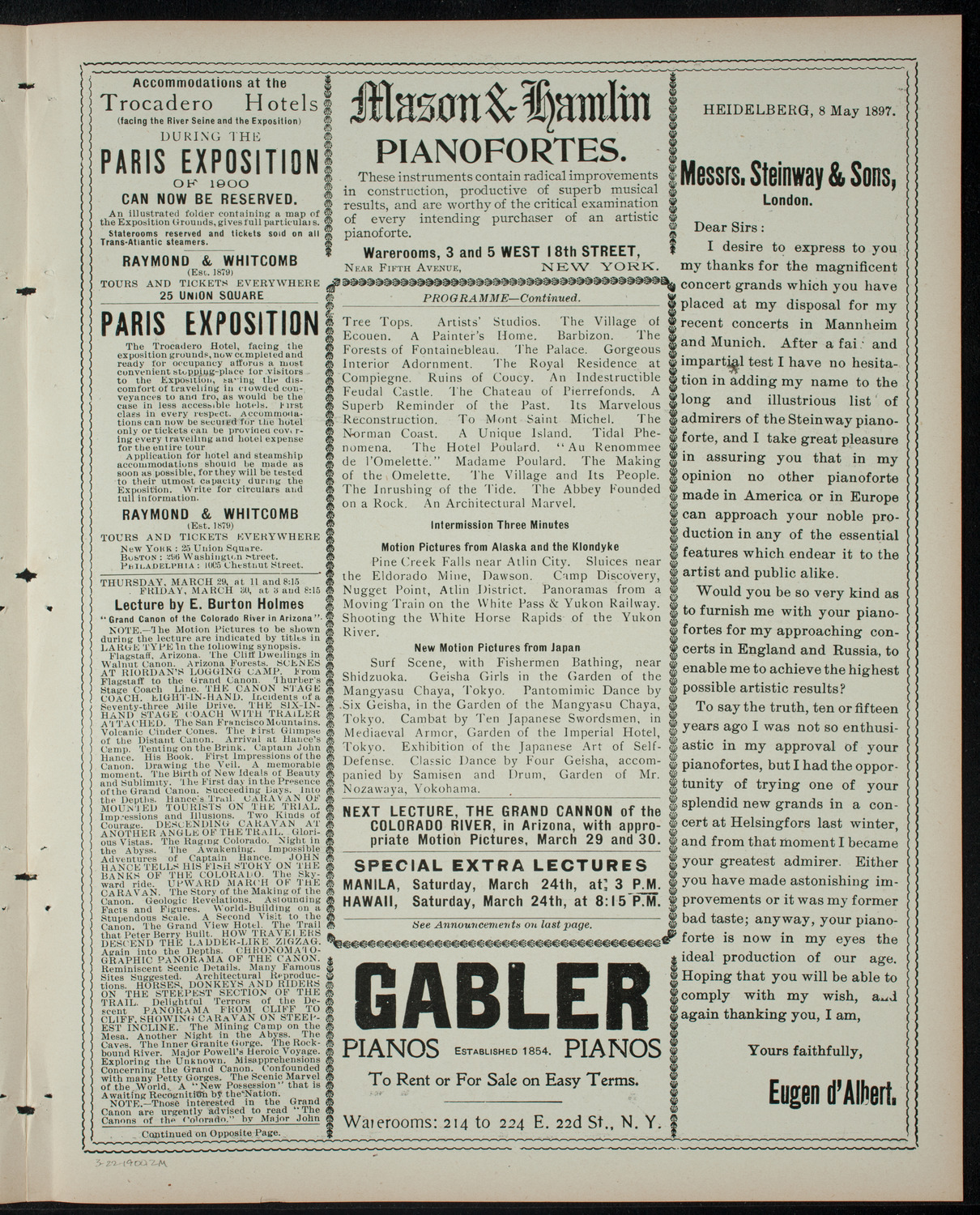 Burton Holmes Travelogue: Round About Paris, March 22, 1900, program page 3