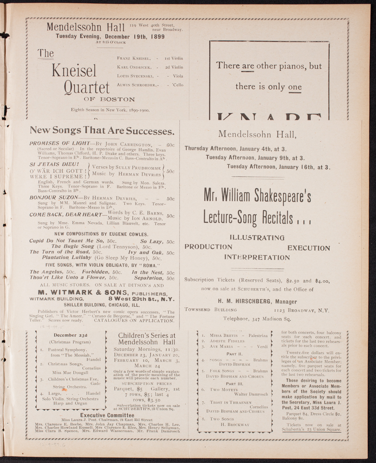 New York Philharmonic, December 9, 1899, program page 9