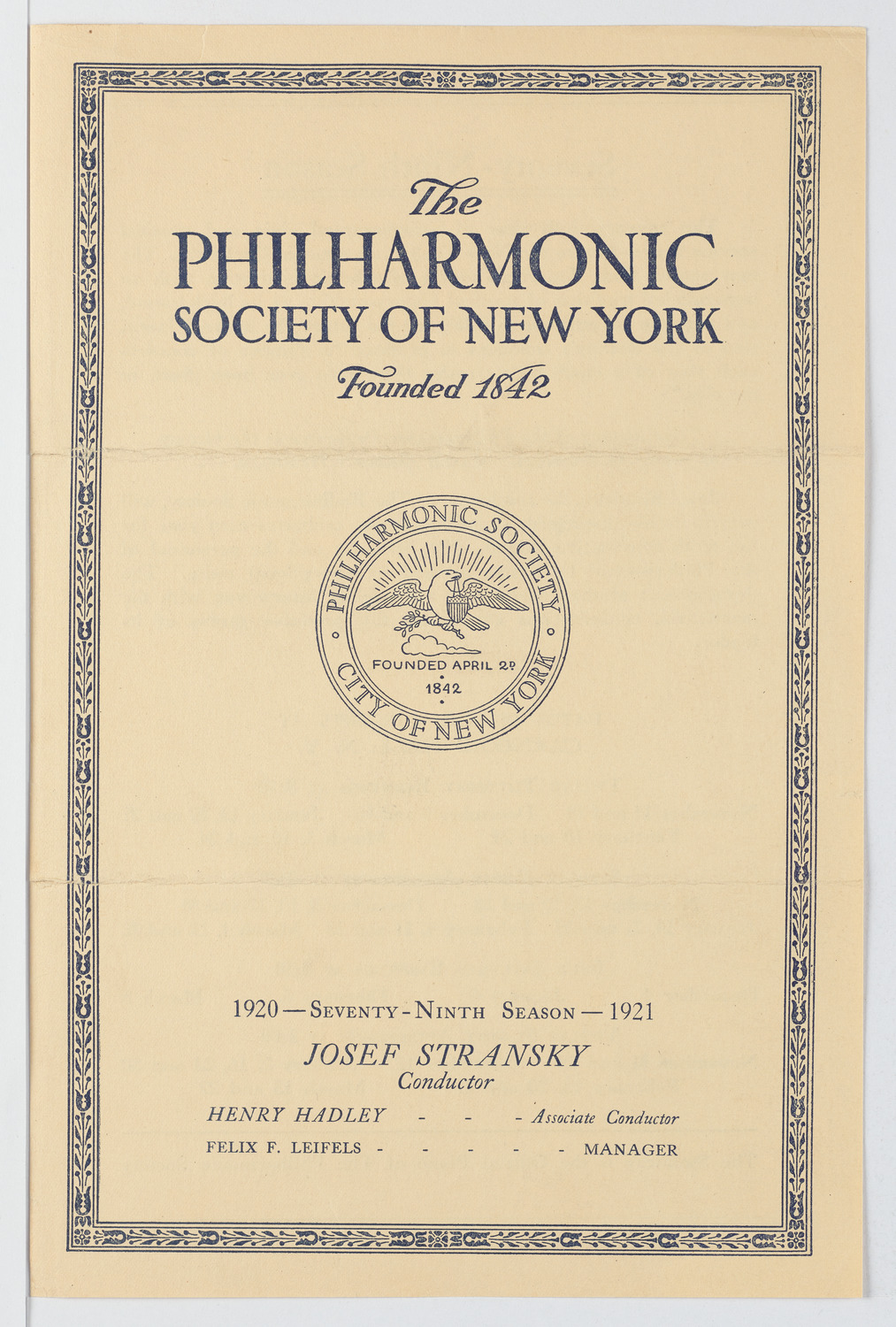 New York Philharmonic, 1920-1921