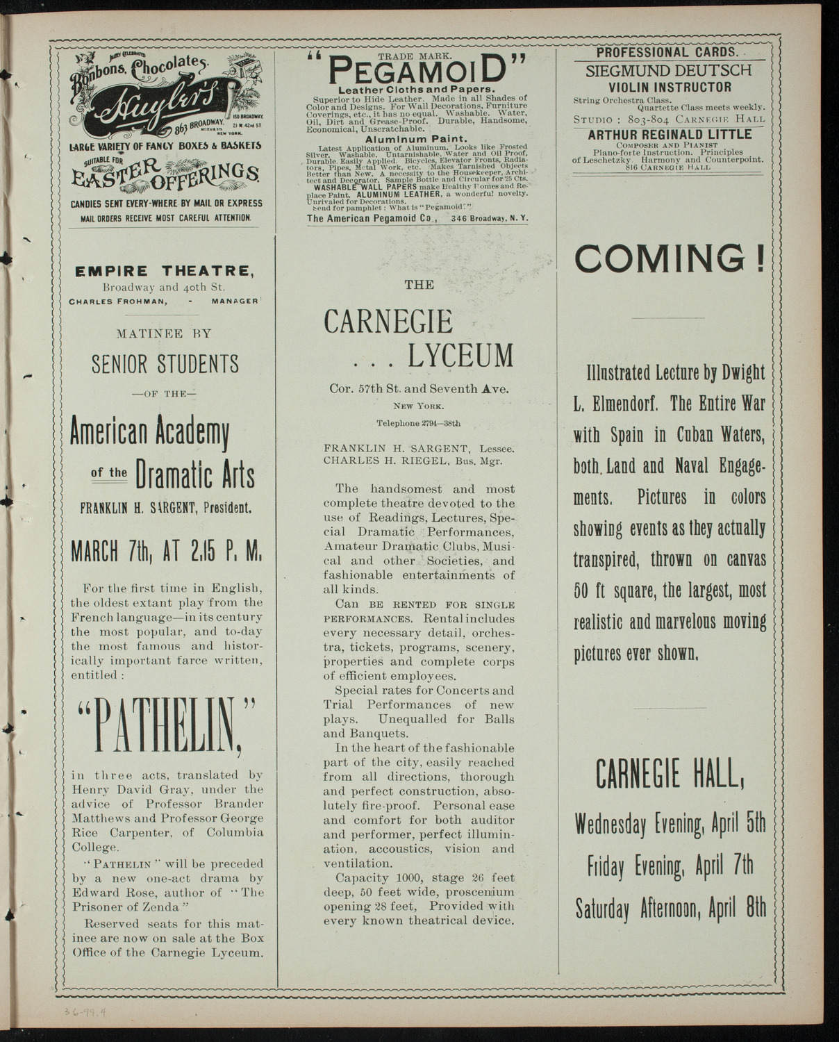 Rolf de Brandt-Rantzau, March 6, 1899, program page 7