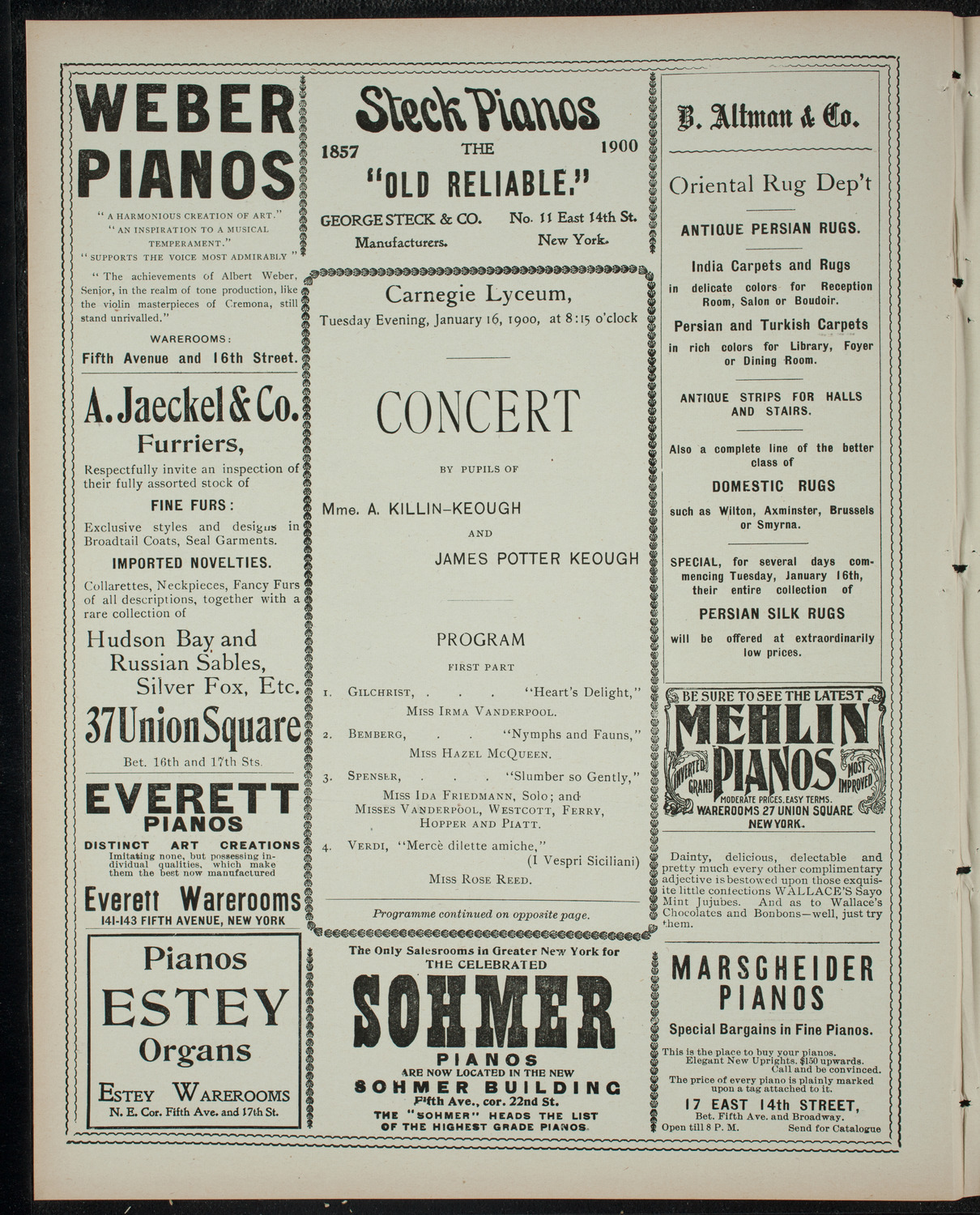 Concert by the Pupils of Mme. A Killin-Keough and James Potter Keough, January 16, 1900, program page 2