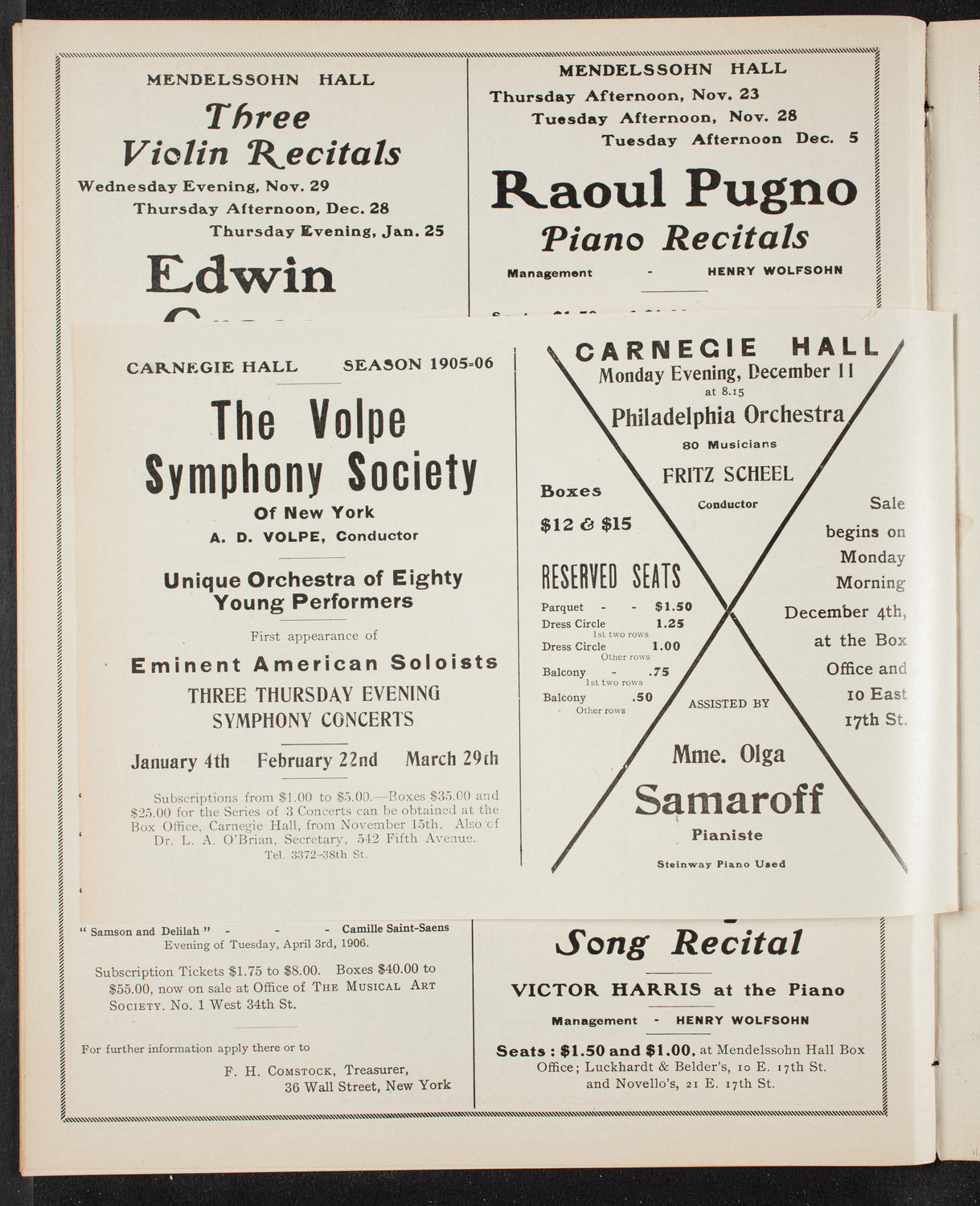 New York Philharmonic, November 10, 1905, program page 12