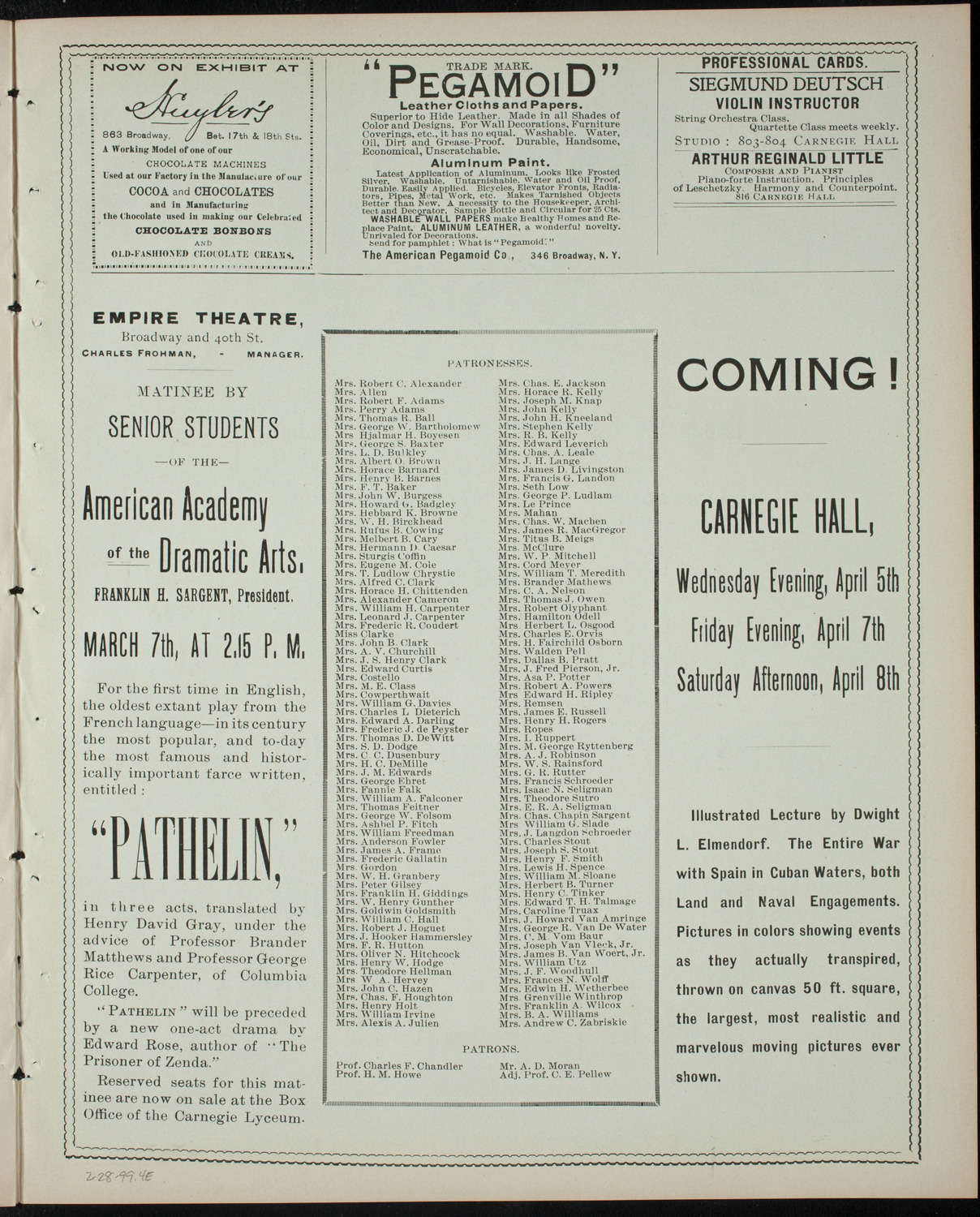 Columbia University Musical Society, February 28, 1899, program page 7