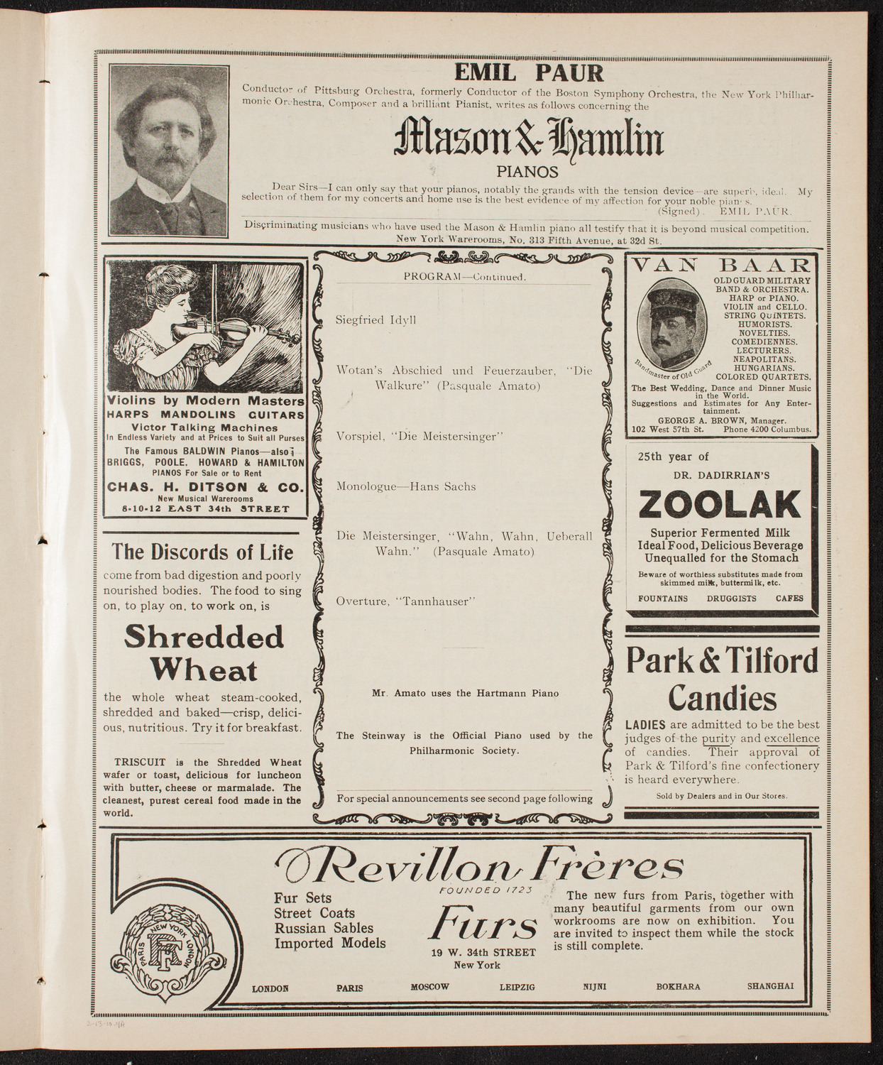 New York Philharmonic, February 13, 1910, program page 7