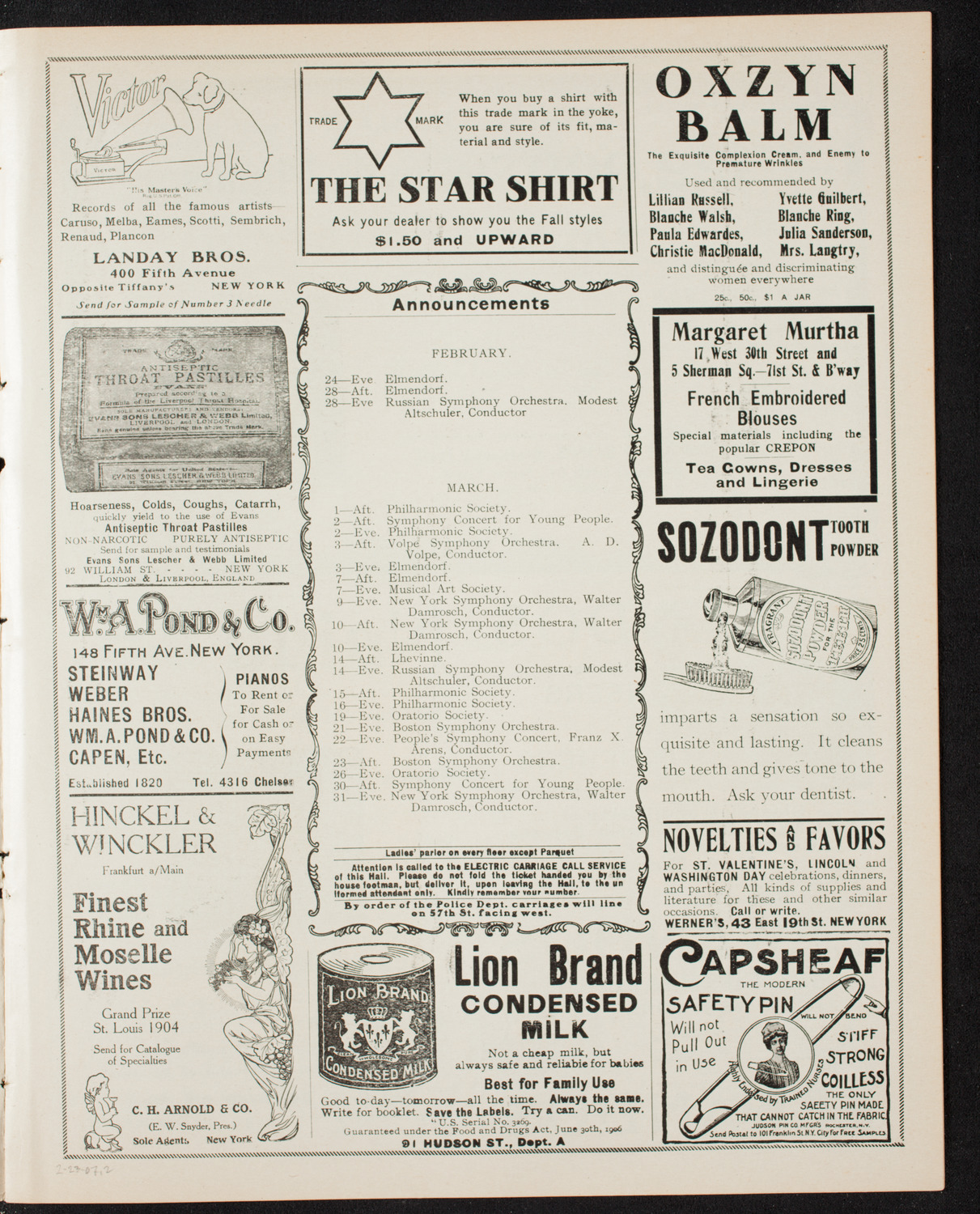 Boston Symphony Orchestra, February 23, 1907, program page 3