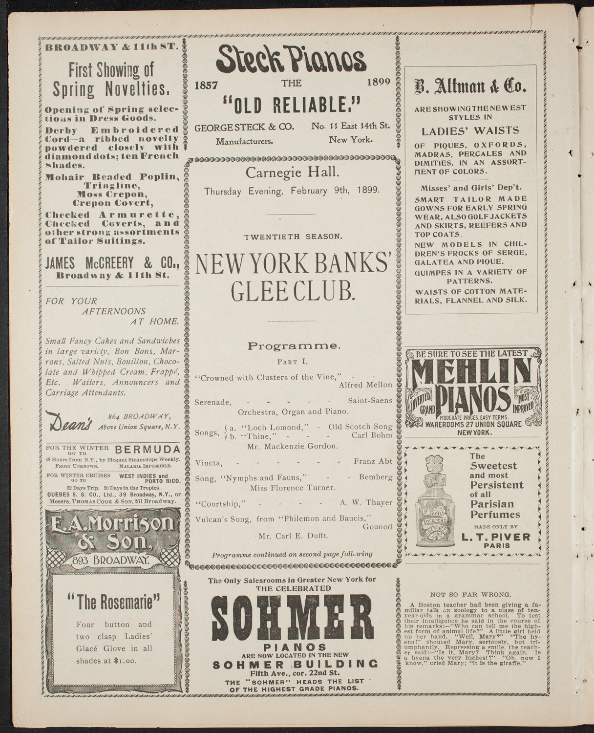New York Banks' Glee Club, February 9, 1899, program page 4