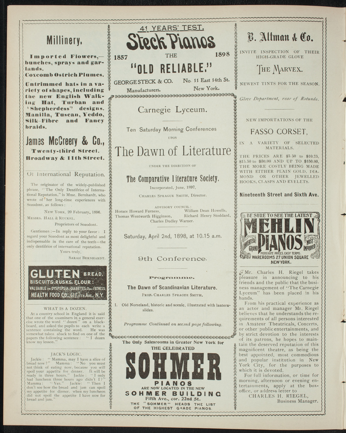 Comparative Literature Society Saturday Morning Conference, April 2, 1898, program page 4