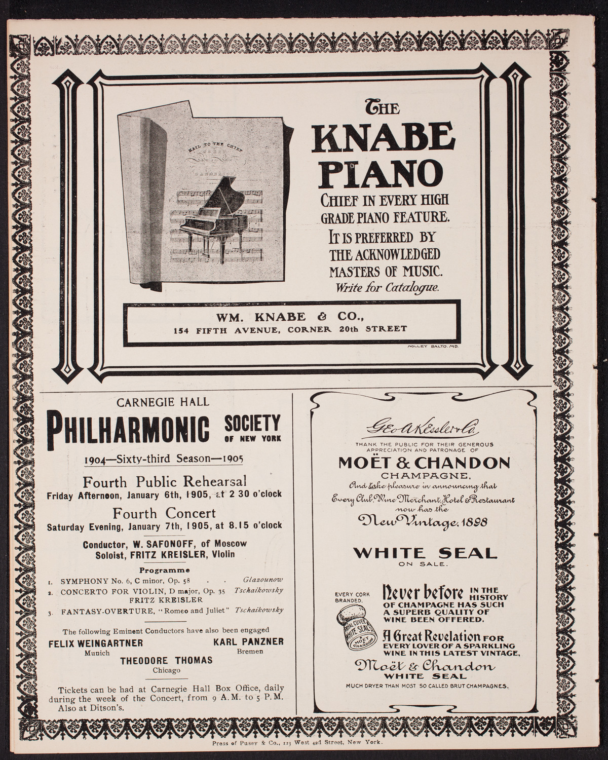 Fritz Kreisler, Violin, with the New York Symphony Orchestra, January 3, 1905, program page 12