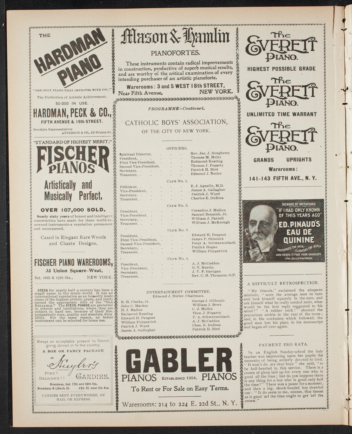 Meeting: Catholic Boys' Association, April 23, 1899, program page 6