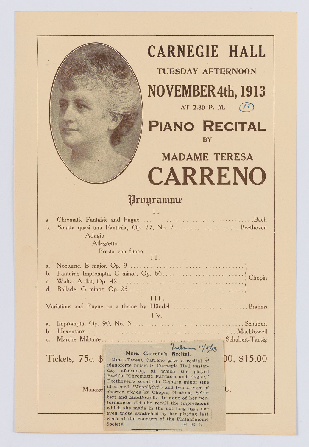 Teresa Carreño, November 4, 1913