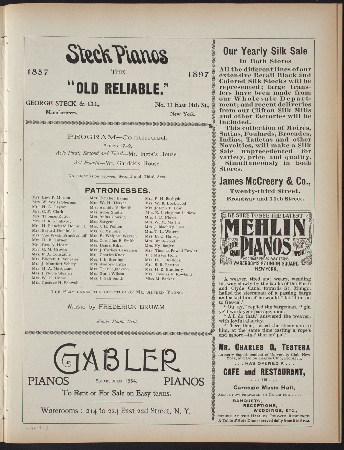 Private Theatricals in Aid of Philanthropic Works, April 27, 1897, program page 5