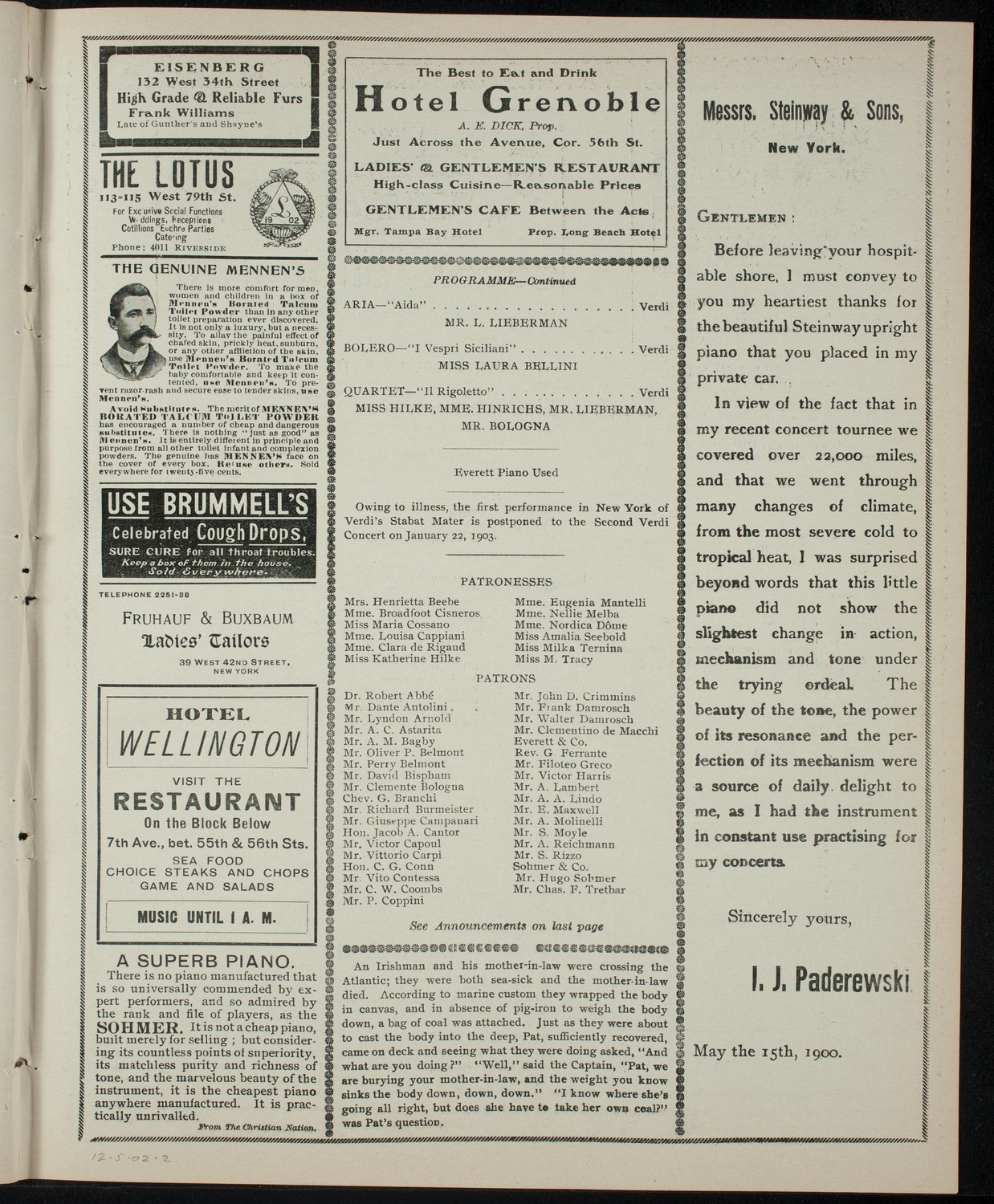 Grand Verdi Concert, December 5, 1902, program page 3