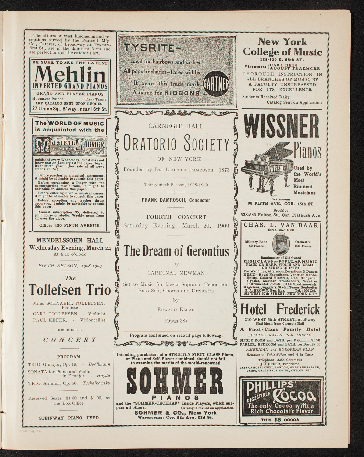 Oratorio Society of New York, March 20, 1909, program page 5