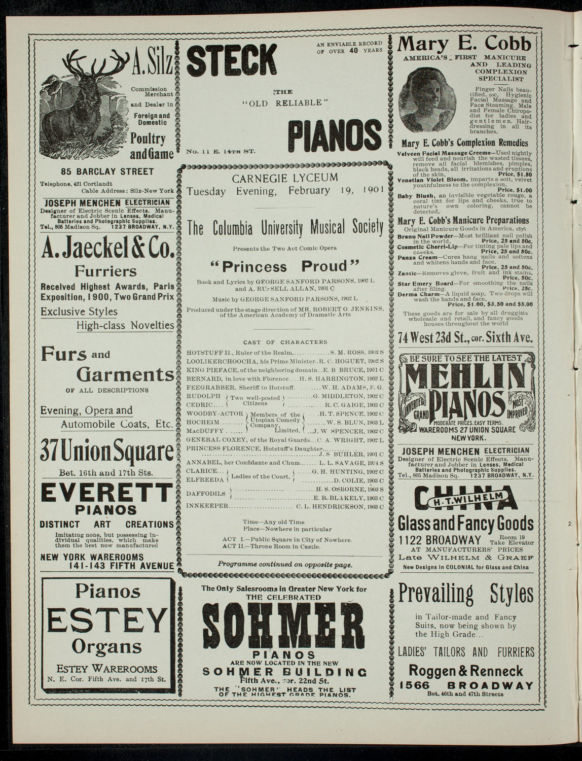 The Columbia University Musical Society, February 19, 1901, program page 2