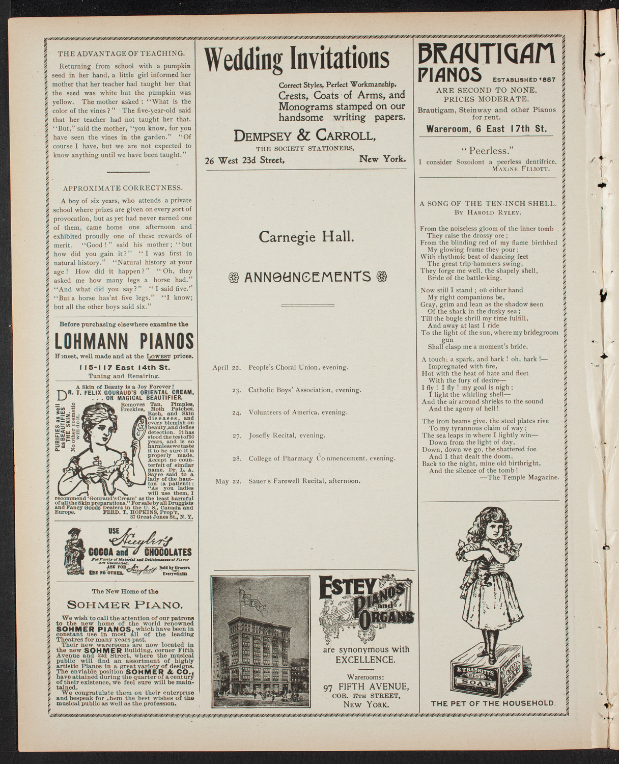 Lilli Lehmann, Soprano, with Orchestra, April 22, 1899, program page 2