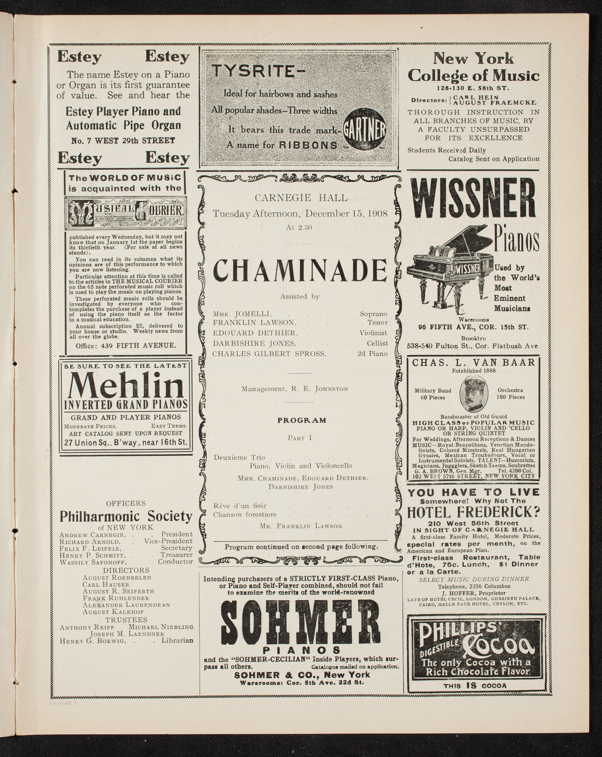 Cécile Chaminade, Composer and Pianist, December 15, 1908, program page 5