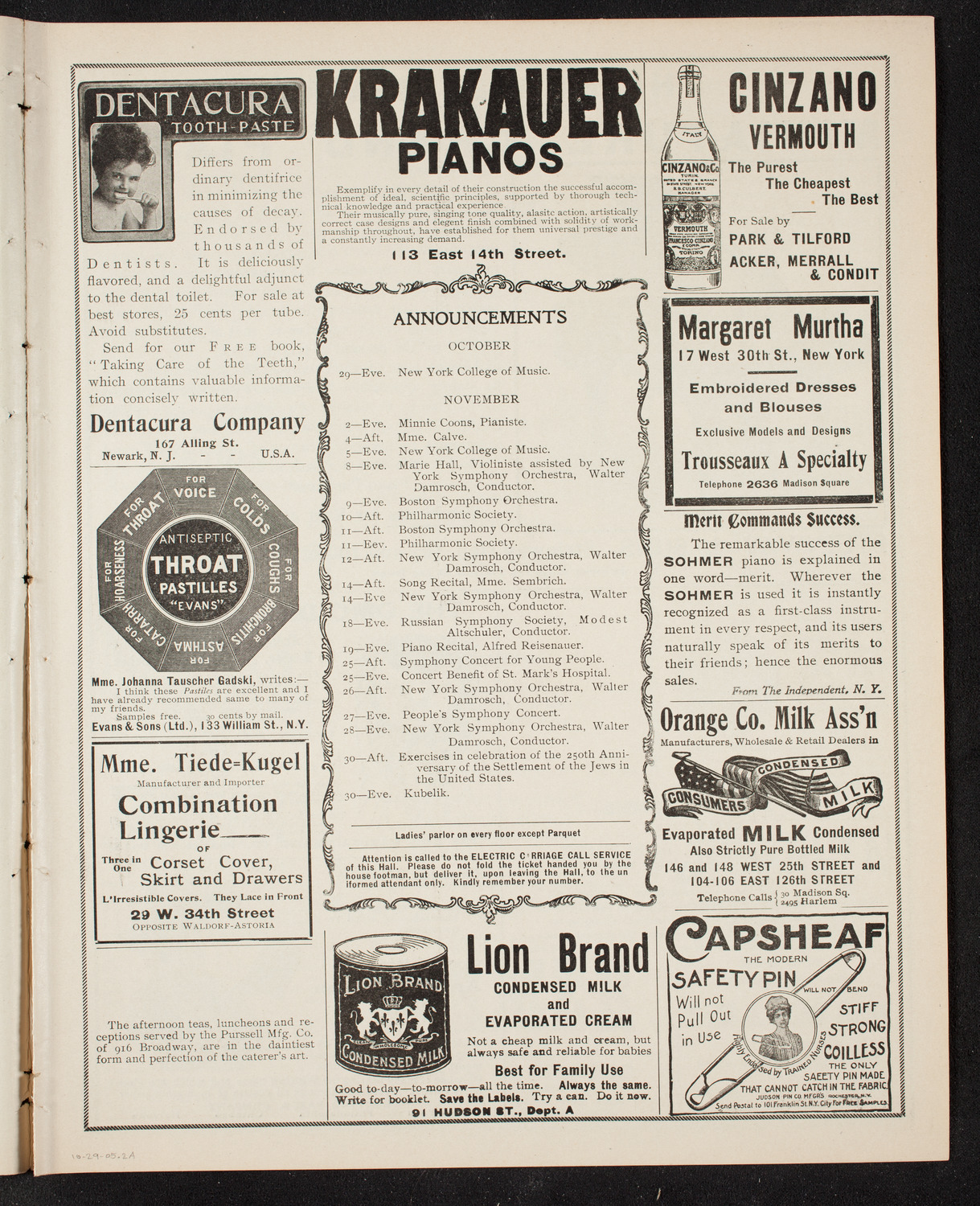 Benefit: Masonic Sanatorium for Consumptives, October 29, 1905, program page 3