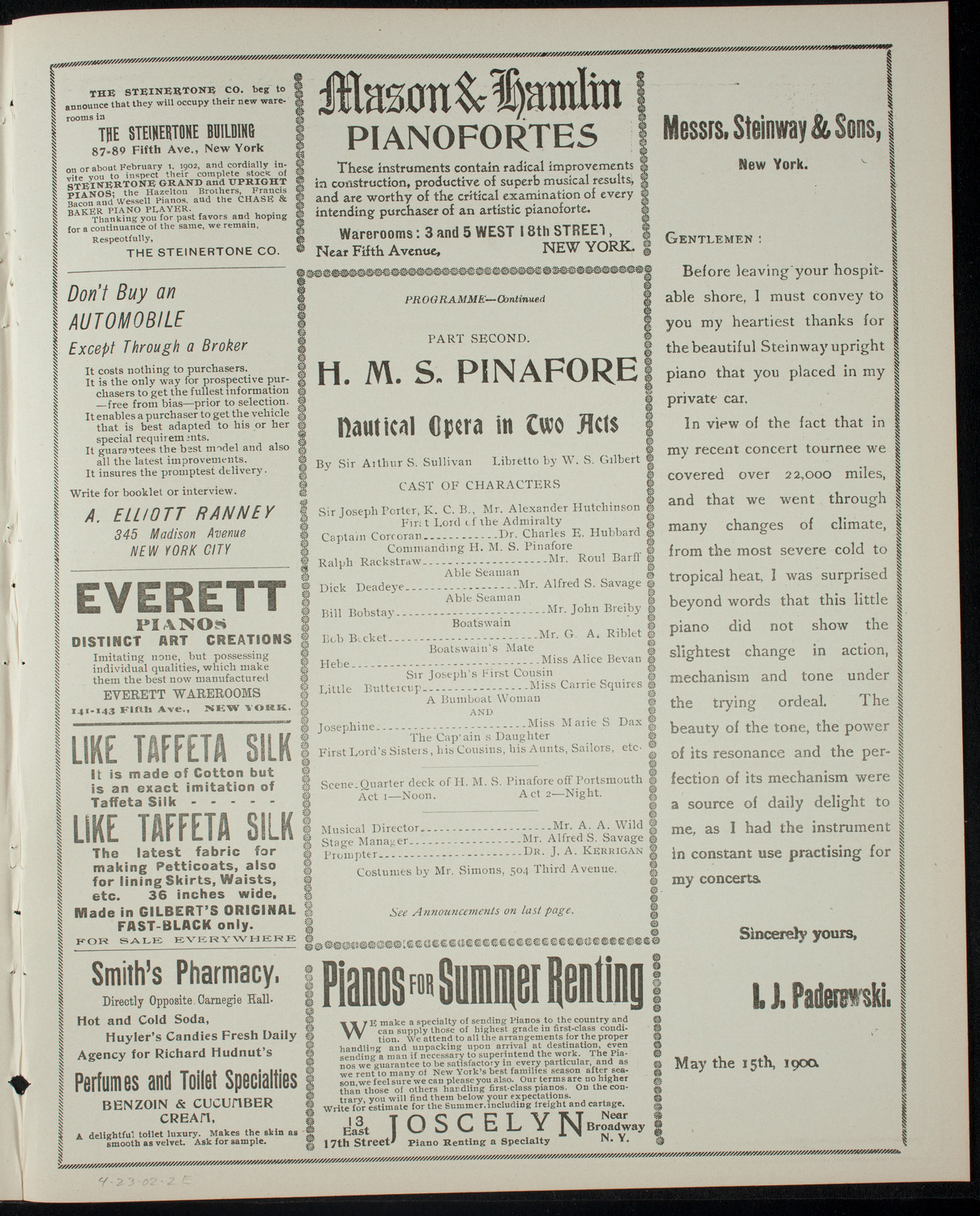 Benefit Performance for The Church of the Holy Apostle, April 23, 1902, program page 3