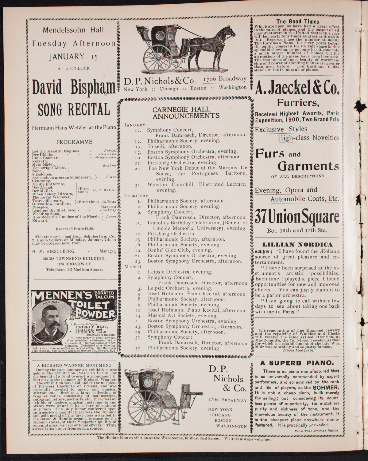 New York Philharmonic, January 11, 1901, program page 2