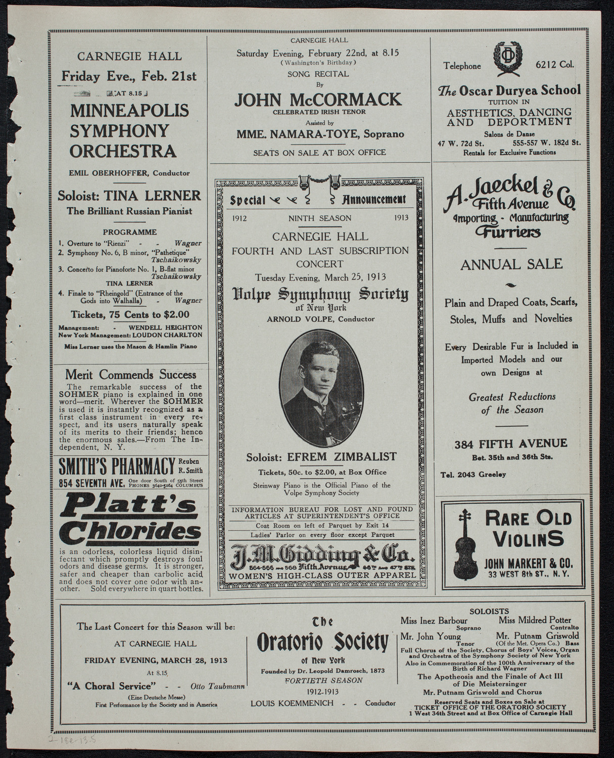 Volpe Symphony Society of New York, February 18, 1913, program page 9