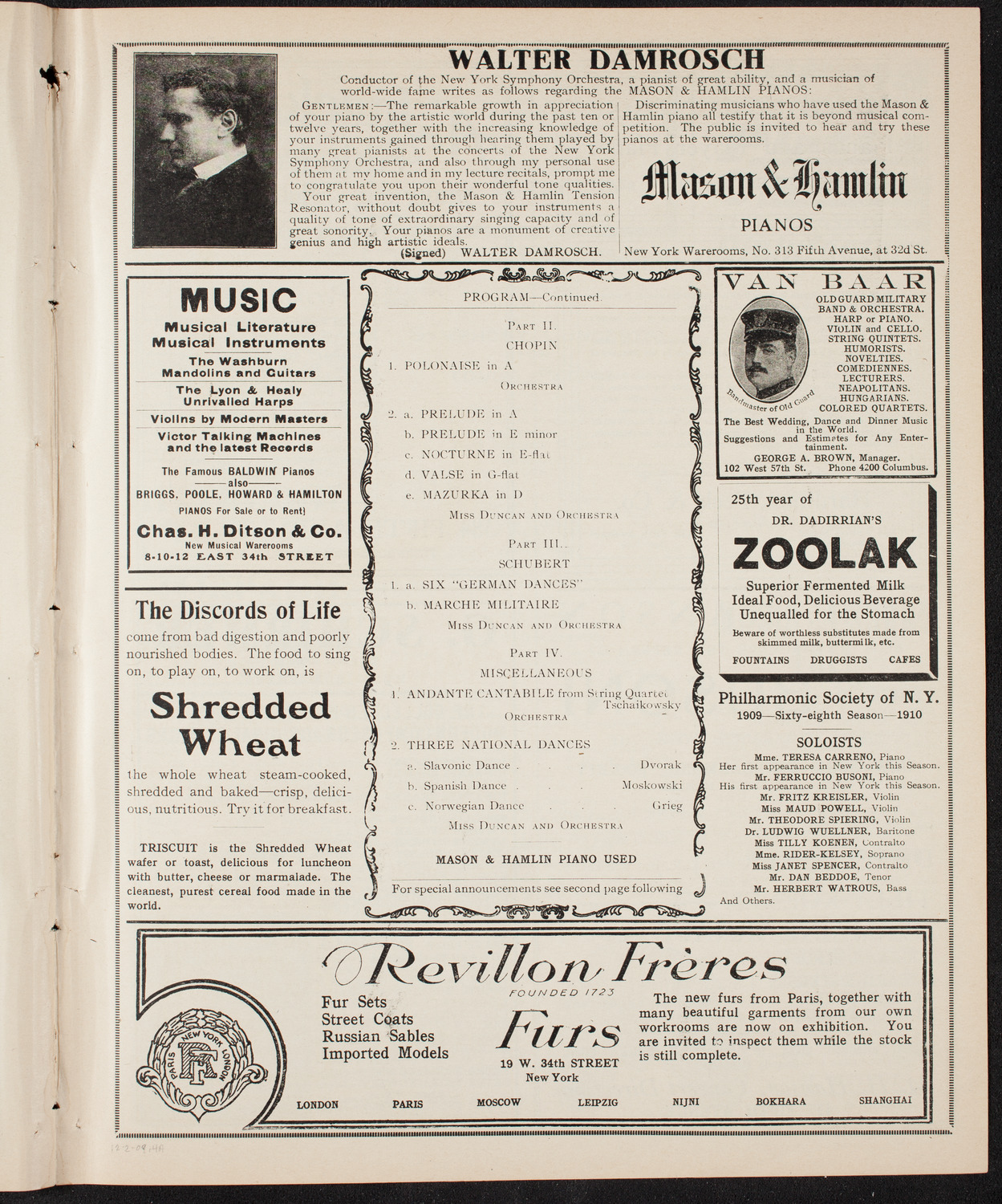 Isadora Duncan, Dancer, with the New York Symphony Orchestra, December 2, 1909, program page 7