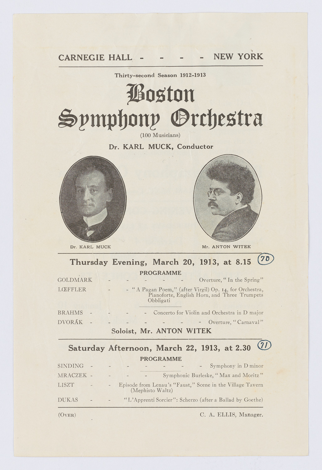 Boston Symphony Orchestra, March 1913