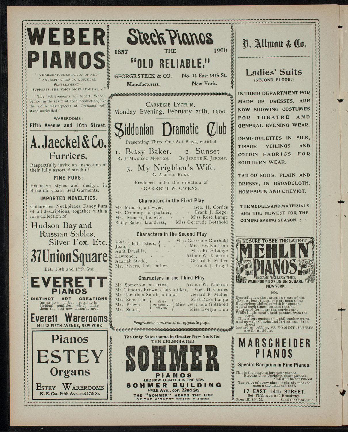 Siddonian Dramatic Club, February 26, 1900, program page 2