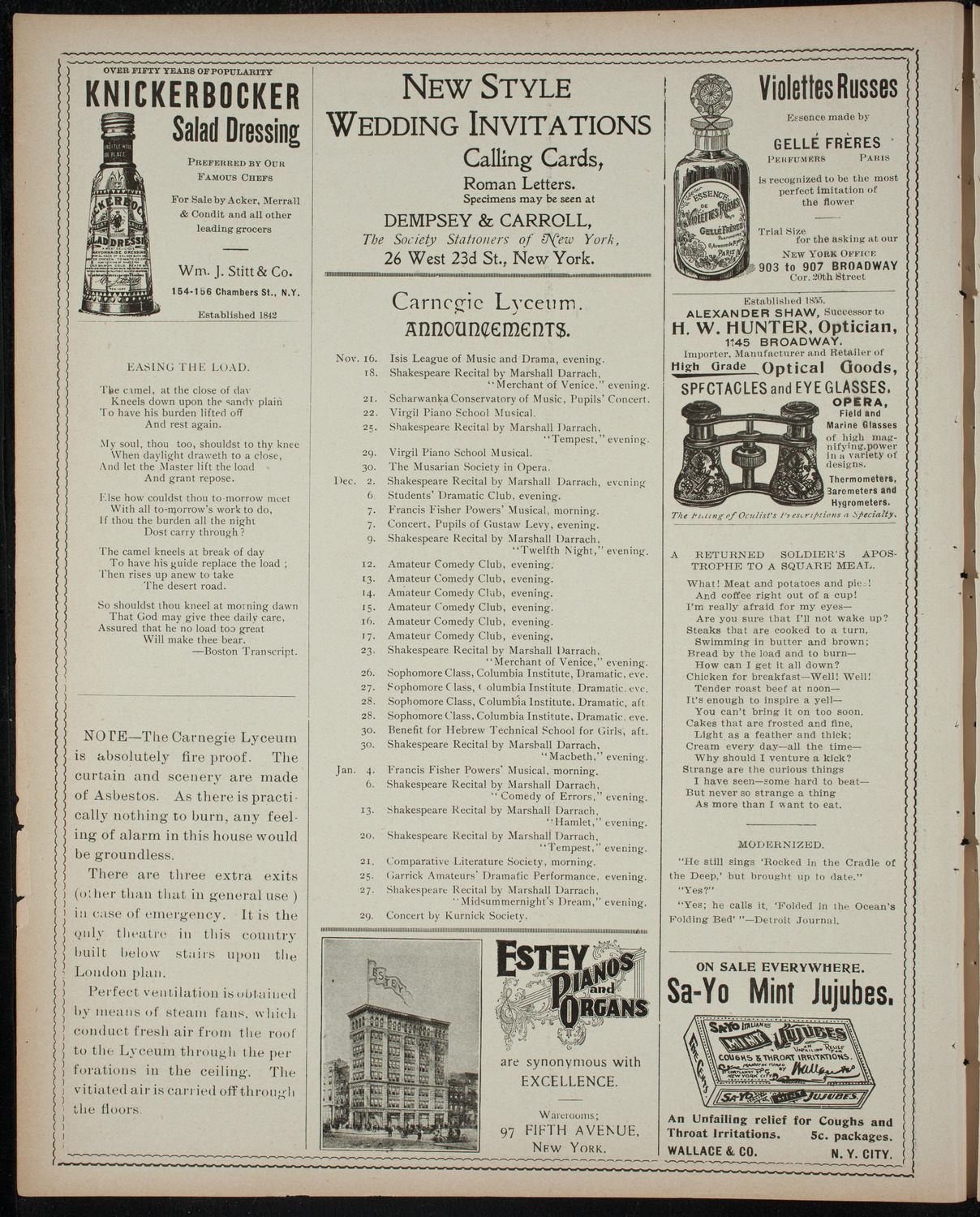 Isis League of Music and Drama Student Production, November 16, 1898, program page 2