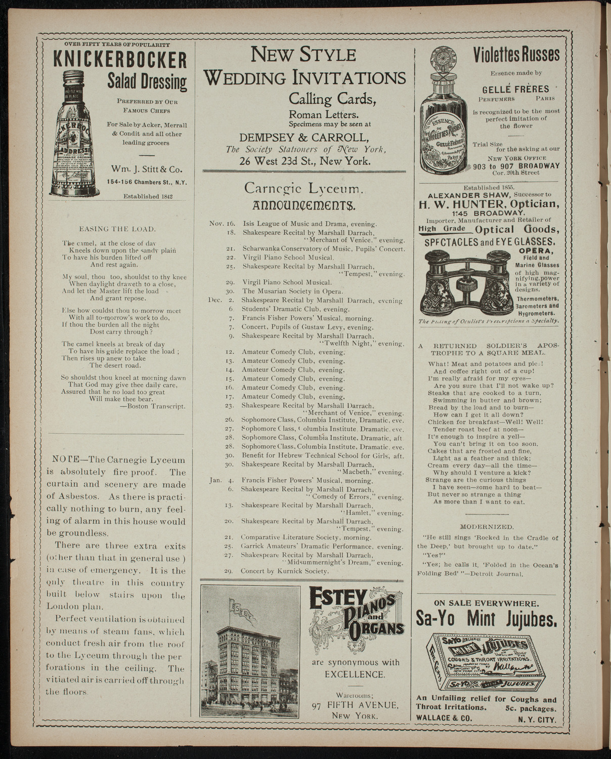 Isis League of Music and Drama Student Production, November 16, 1898, program page 2