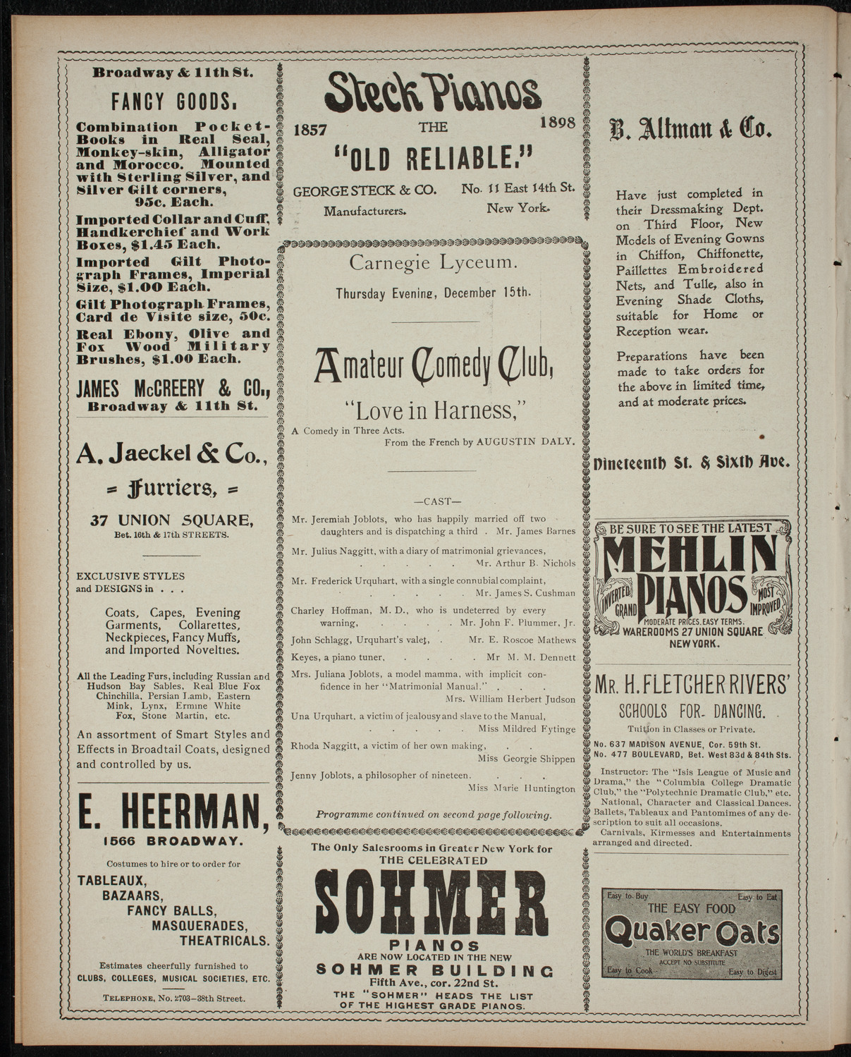 Amateur Comedy Club, December 15, 1898, program page 4