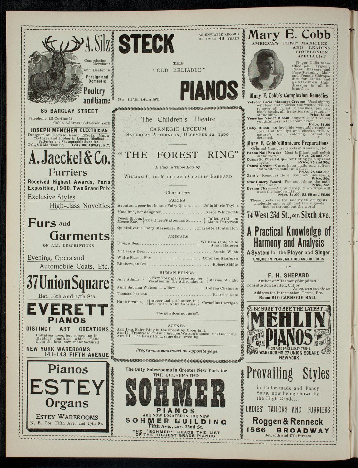 The Children's Theatre, December 22, 1900, program page 2