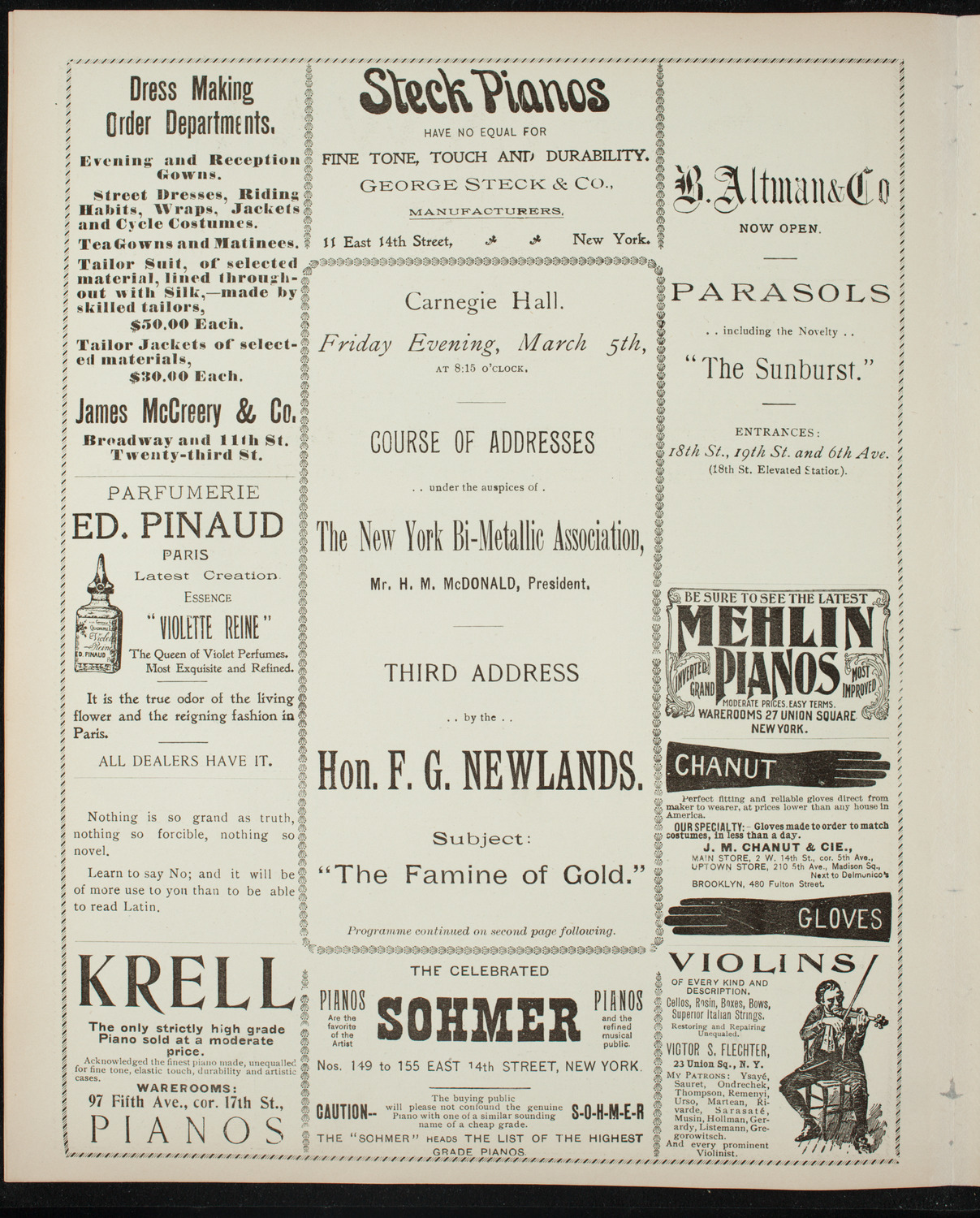 Lecture by F. G. Newlands, March 5, 1897, program page 4